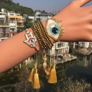 Evil Eye Bracelet Set Hamsa Tassel Jewelry